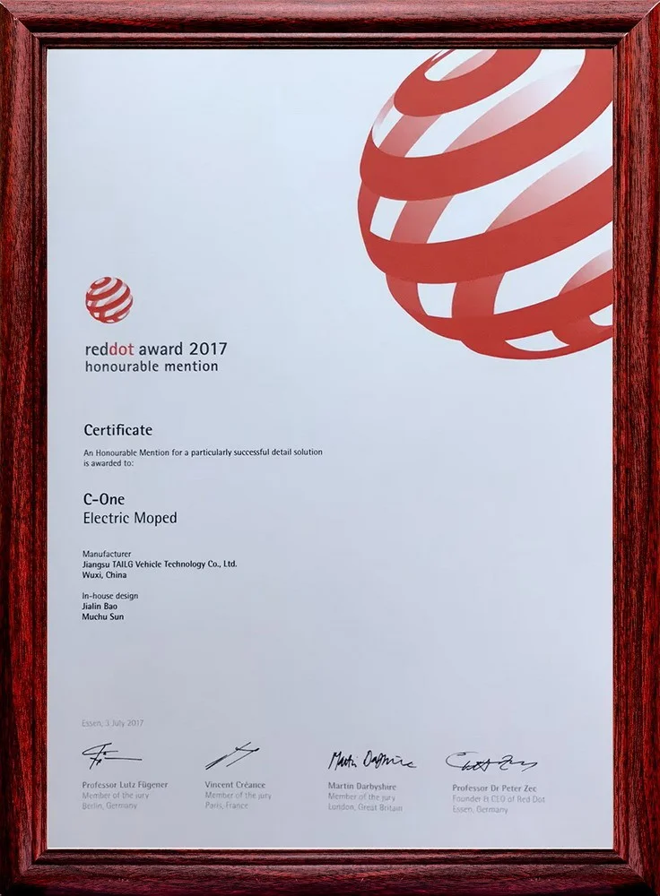 C-One Red Dot Award Certificate